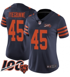 Women Chicago Bears 45 Joel Iyiegbuniwe Limited Navy Blue Rush Vapor Untouchable 100th Season Football Jersey