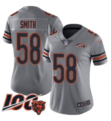 Women Chicago Bears 58 Roquan Smith Limited Silver Inverted Legend 100th Season Football Jersey