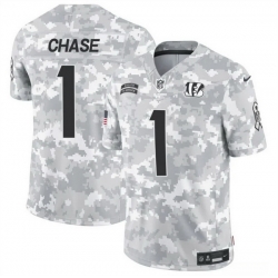 Men Cincinnati Bengals 1 Ja 27Marr Chase 2024 F U S E Arctic Camo Salute To Service Limited Stitched Football Jersey