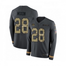 Mens Nike Cincinnati Bengals 28 Joe Mixon Limited Black Salute to Service Therma Long Sleeve NFL Jersey