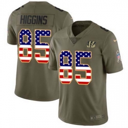 Nike Bengals 85 Tee Higgins Olive USA Flag Men Stitched NFL Limited 2017 Salute To Service Jersey