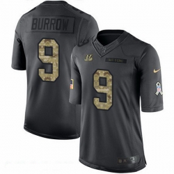 Nike Bengals 9 Joe Burrow Black Men Stitched NFL Limited 2016 Salute to Service Jersey