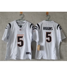 Women Cincinnati Bengals 5 Tee Higgins White F U S E  Stitched Vapor Football Jersey 