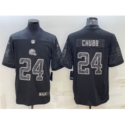 Men Cleveland Browns 24 Nick Chubb Black Reflective Limited Stitched Jerseys