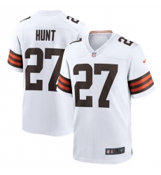 Men Cleveland Browns 27 Kareem Hunt White Stitched Game Jersey