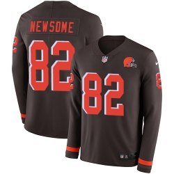 Nike Browns #82 Ozzie Newsome Brown Team Color Men Stitched NFL Limited Therma Long Sleeve Jersey