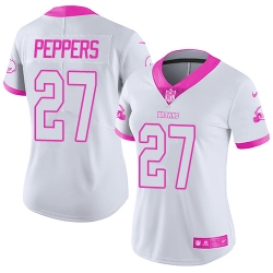 Nike Browns #27 Jabrill Peppers White Pink Womens Stitched NFL Limited Rush Fashion Jersey