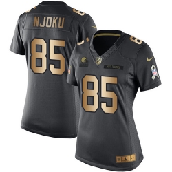 Nike Browns #85 David Njoku Black Womens Stitched NFL Limited Gold Salute to Service Jersey