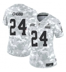 Women Cleveland Browns 24 Nick Chubb 2024 F U S E Arctic Camo Salute To Service Limited Stitched Jersey