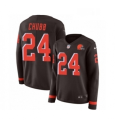 Womens Nike Cleveland Browns 24 Nick Chubb Limited Brown Therma Long Sleeve NFL Jersey