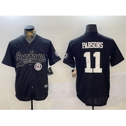 Men Dallas Cowboys 11 Micah Parsons Black With Patch Cool Base Stitched Baseball Jersey 1