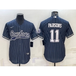 Men Dallas Cowboys 11 Micah Parsons Navy With Patch Cool Base Stitched Baseball Jersey