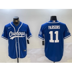 Men Dallas Cowboys 11 Micah Parsons Royal With Patch Cool Base Stitched Baseball Jersey 5