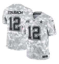 Men Dallas Cowboys 12 Roger Staubach 2024 Arctic Camo Salute To Service Limited Stitched Football Jersey