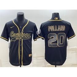 Men Dallas Cowboys 20 Tony Pollard Black Gold With Patch Cool Base Stitched Baseball Jersey