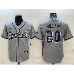 Men Dallas Cowboys 20 Tony Pollard Grey With Patch Cool Base Stitched Baseball Jersey