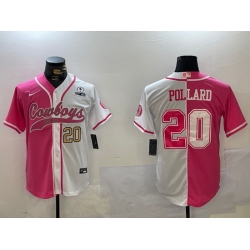 Men Dallas Cowboys 20 Tony Pollard Red White With Patch Cool Base Stitched Baseball Jersey 3