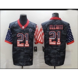 Men Dallas Cowboys 21 Ezekiel Elliott Camo Salute To Serve USA Flag Limited Jersey