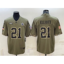 Men Dallas Cowboys 21 Ezekiel Elliott Olive 2022 Salute To Service Limited Stitched Jersey