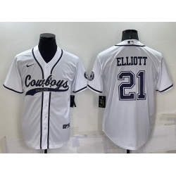 Men Dallas Cowboys 21 Ezekiel Elliott White Cool Base Stitched Baseball Jersey