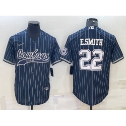 Men Dallas Cowboys 22 Emmitt Smith Navy With Patch Cool Base Stitched Baseball Jersey