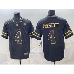 Men Dallas Cowboys 4 Dak Prescott Black Gold 2025 F U S E  94 Marshawn Kneeland Memorial Patch Vapor Limited Stitched Football Jersey