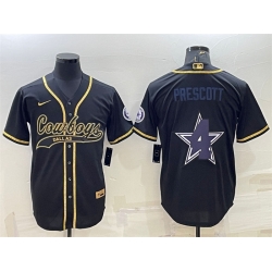 Men Dallas Cowboys 4 Dak Prescott Black Gold Team Big Logo With Patch Cool Base Stitched Baseball Jersey