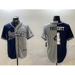 Men Dallas Cowboys 4 grey Team With Patch Cool Base Stitched Baseball Jersey 1