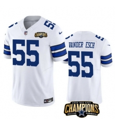 Men Dallas Cowboys 55 Leighton Vander Esch White 2023 F U S E  NFC East Champions Patch Stitched Football Jersey