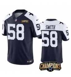 Men Dallas Cowboys 58 Mazi Smith Navy White 2023 F U S E  NFC East Champions Patch Stitched Football Jersey