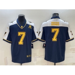 Men Dallas Cowboys 7 Trevon Diggs Navy Gold Edition With 1960 Patch Limited Stitched Football Jersey