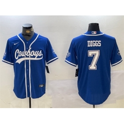 Men Dallas Cowboys 7 Trevon Diggs Royal With Patch Cool Base Stitched Baseball Jersey