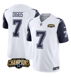 Men Dallas Cowboys 7 Trevon Diggs White Navy 2023 F U S E  NFC East Champions Patch Stitched Football Jersey