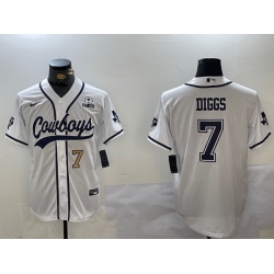 Men Dallas Cowboys 7 Trevon Diggs White With Patch Cool Base Stitched Baseball Jersey 1