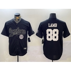 Men Dallas Cowboys 88 CeeDee Lamb Black With Patch Cool Base Stitched Baseball Jersey 1