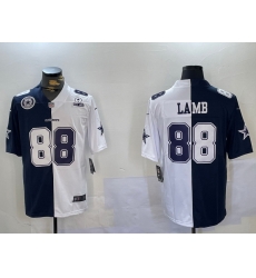 Men Dallas Cowboys 88 CeeDee Lamb Navy And White Split Stitched Jersey 3