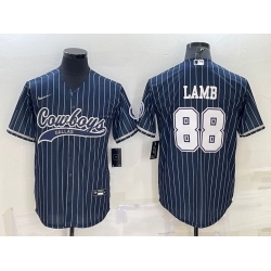 Men Dallas Cowboys 88 CeeDee Lamb Navy With Patch Cool Base Stitched Baseball Jersey