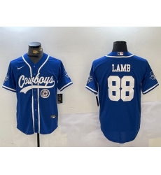 Men Dallas Cowboys 88 CeeDee Lamb Royal With Patch Cool Base Stitched Baseball Jersey 6