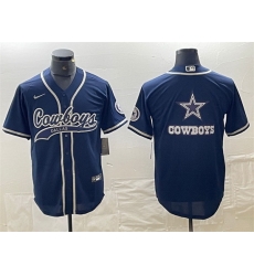 Men Dallas Cowboys Navy Team Big Logo With Patch Cool Base Stitched Baseball Jersey