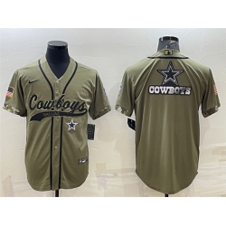 Men Dallas Cowboys Olive Salute To Service Team Big Logo Cool Base Stitched Baseball Jersey