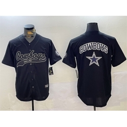 Men Dallas Cowboys Team Big Logo Black With Patch Cool Base Stitched Baseball Jersey 1