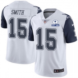 Nike Cowboys 15 Devin Smith White Men Stitched With Established In 1960 Patch NFL Limited Rush Jersey