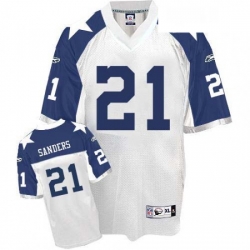 Reebok Dallas Cowboys 21 Deion Sanders White Thanksgiving Premier EQT Throwback NFL Jersey