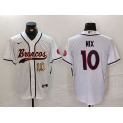 Men Denver Broncos 10 Bo Nix White Cool Base Stitched Baseball Jersey 3