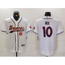 Men Denver Broncos 10 Bo Nix White Cool Base Stitched Baseball Jersey