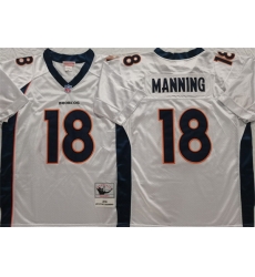 Men Denver Broncos 18 Peyton Manning White Throwback Stitched Jersey