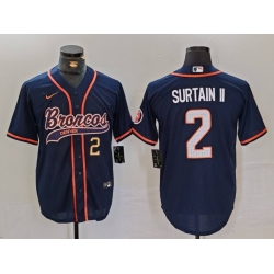 Men Denver Broncos 2 Pat Surtain II Navy Cool Base Stitched Baseball Jersey 1