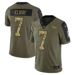 Men Denver Broncos 7 John Elway 2021 Salute To Service Olive Camo Limited Stitched Jersey