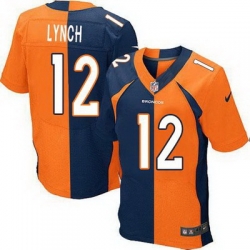 Nike Broncos #12 Paxton Lynch Orange Navy Blue Mens Stitched NFL Elite Split Jersey