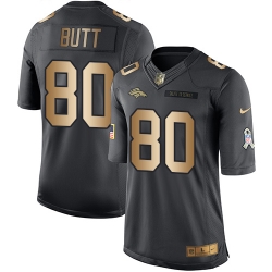 Nike Broncos #80 Jake Butt Black Mens Stitched NFL Limited Gold Salute To Service Jersey